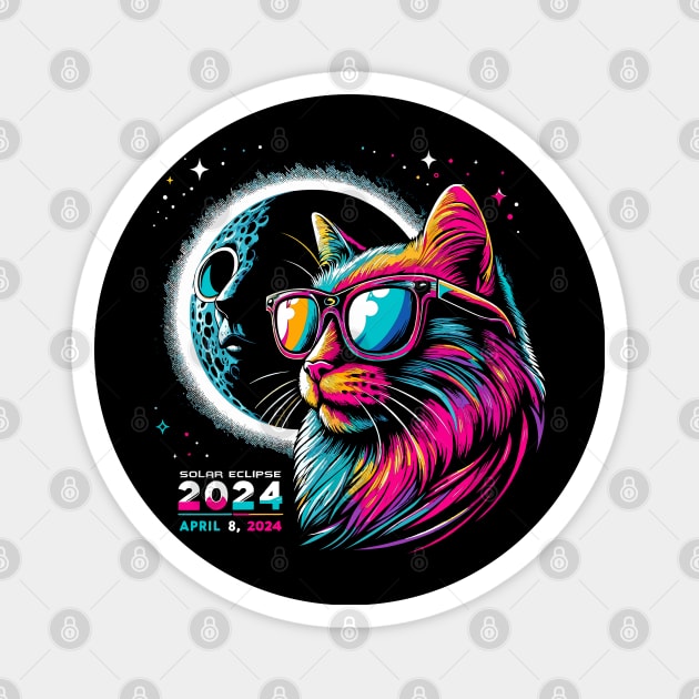 Galactic Gaze: Feline Witness to the 2024 Eclipse Magnet by WEARWORLD